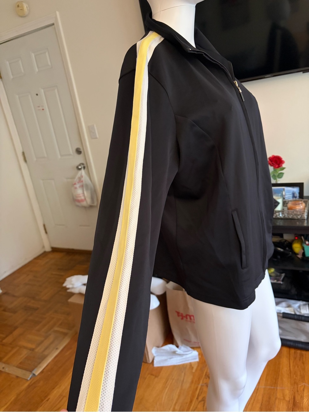 Venezia Sport Women's XL Black Track Jacket Full Zip Pockets Stripe